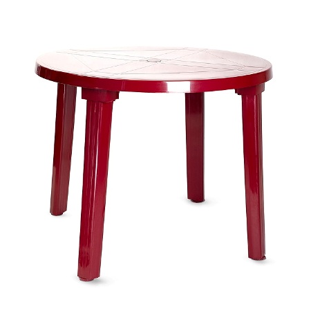 Круглый пластиковый стол красного цвета