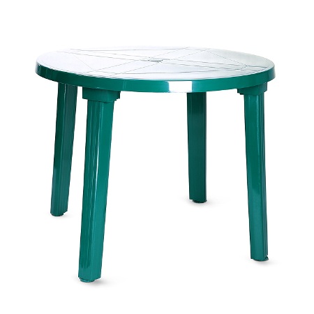 Круглый пластиковый стол зеленого цвета